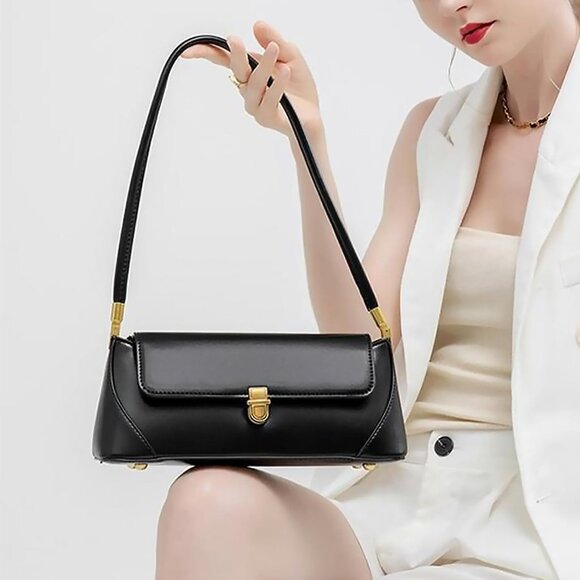 Vintage Small Black Shoulder Bag for Women Zipper Closure and Classic Design - Picture 5 of 7